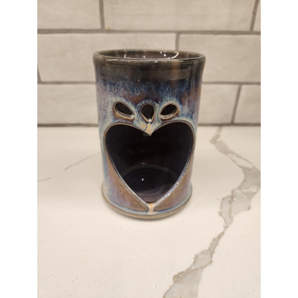 Olson Pottery Blue/Purple Ombre Glazed Wax Tart Warmer Open Heart Artist Signed‎